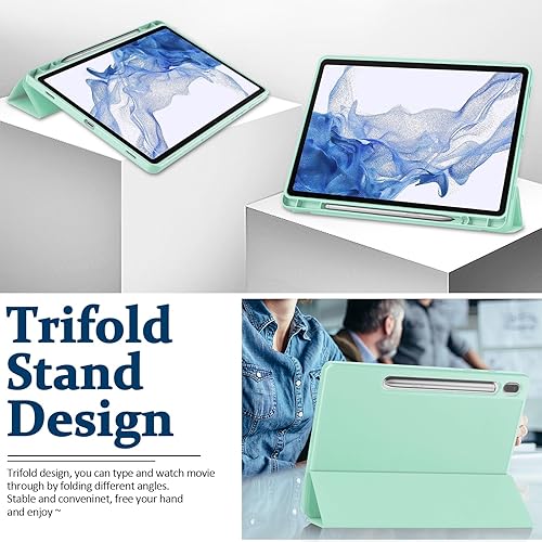 Miniatura 6 de Miimall Funda de cuero compatible con Samsung Galaxy Tab S9, poliuretano genuino con cubierta de TPU, precisión ultrafina, anticaídas de grado