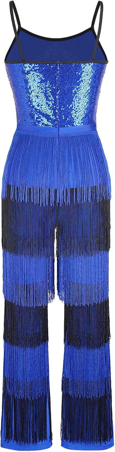 Sparkly Sling Rompers for Women One Piece Jumpsuit Sleeveless Sequin Fringe Romper Retro 70s 80s Disco Wear