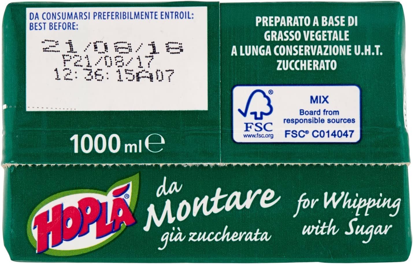Hoplà Panna da montare glutenfrei süße Sahne 1000ml