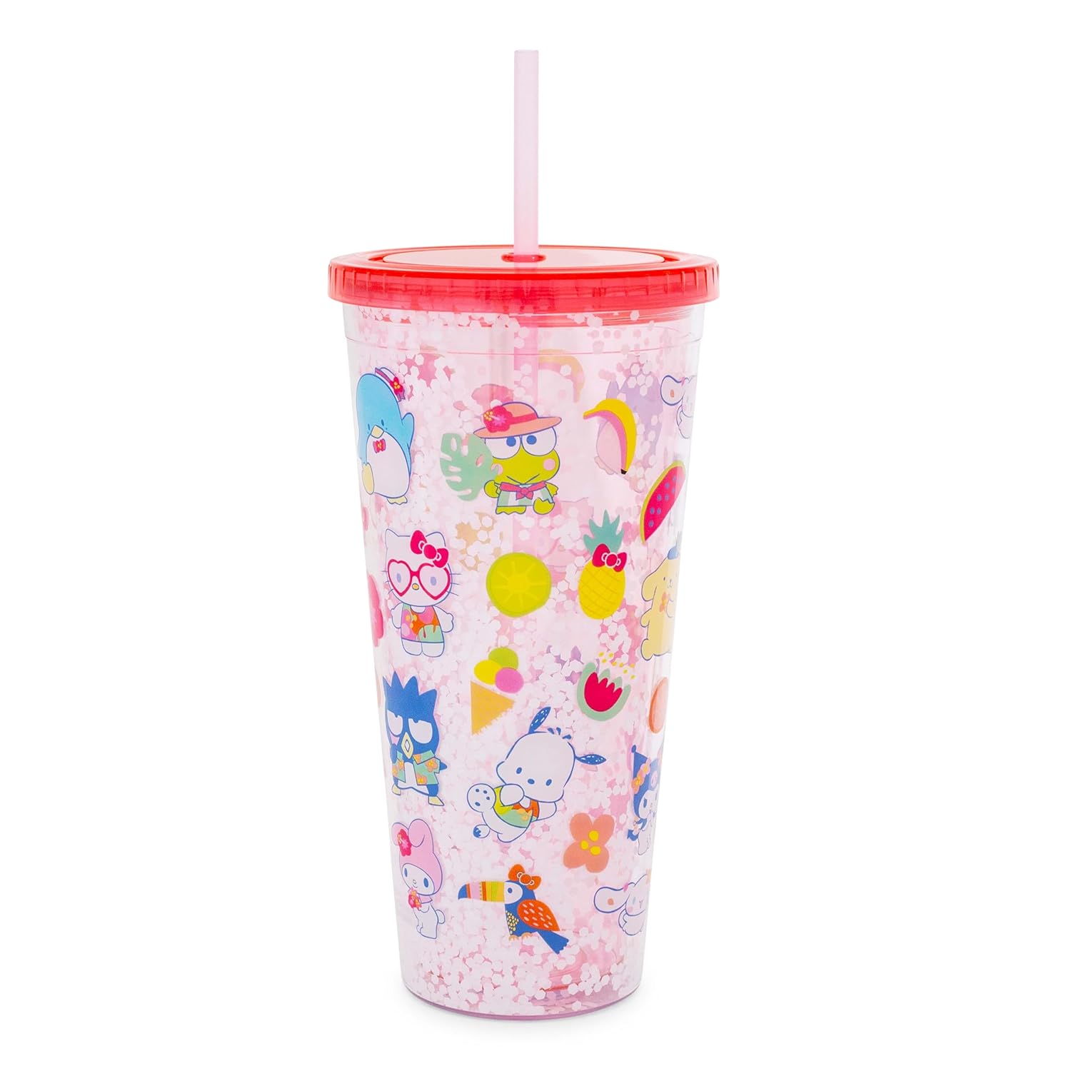 Silver Buffalo Sanrio Hello Kitty and Friends Icons Confetti Plastic Carnival Cup With Spill-Resistant Lid and Reusable Straw