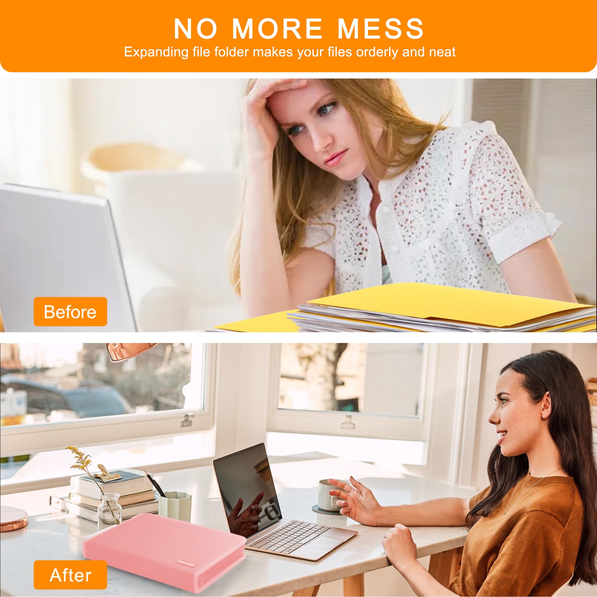 Organiseur de fichiers accordéon, 13 poches ignifuges avec plusieurs poches, organiseur de documents portable avec fermeture éclair pour documents et fichiers, rose