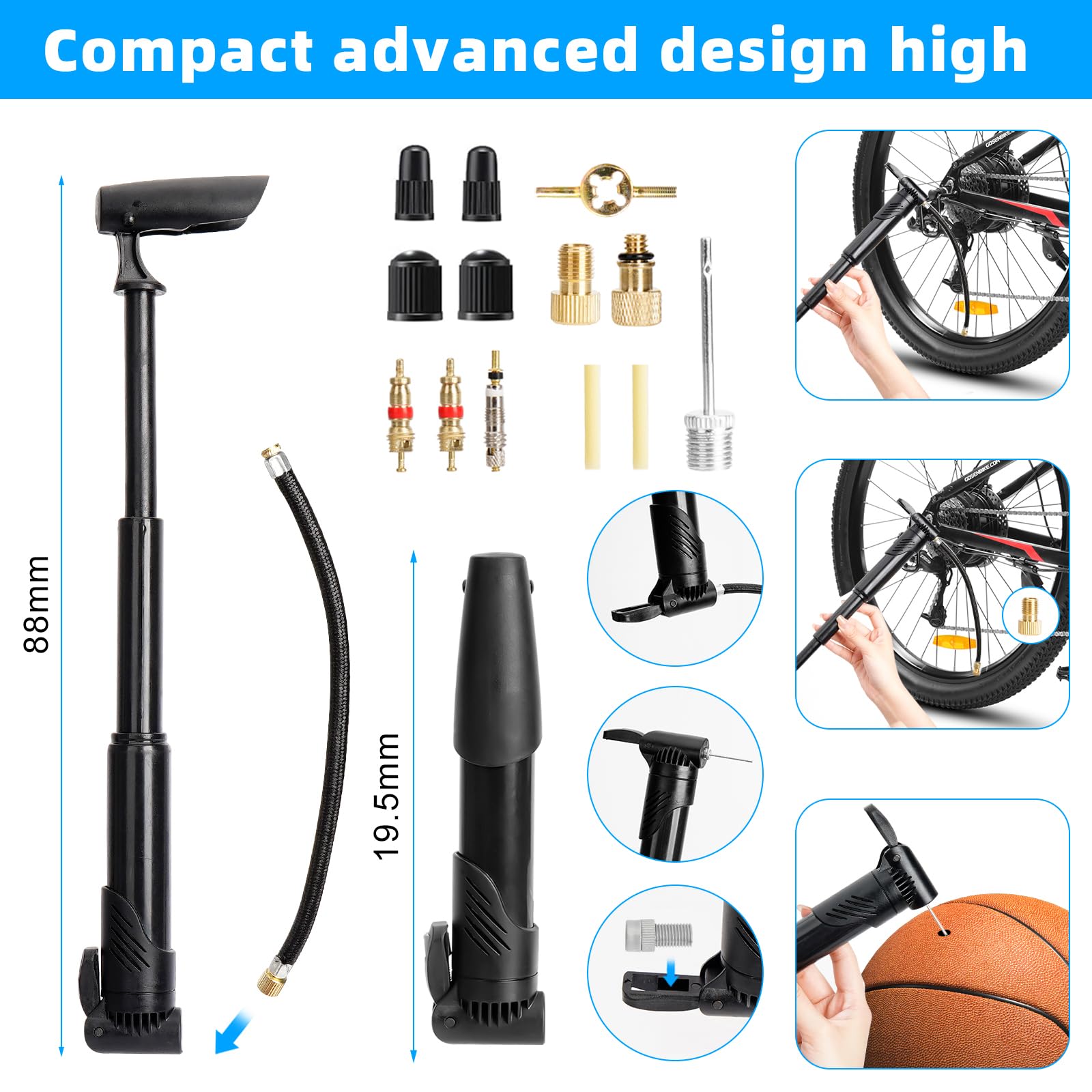 40 PCS Kit Riparazione Bici, 16 in 1 Kit di Attrezzi per la Riparazione di Biciclette e Pompa con Pneumatici di Biciclette, Toppe Portatili, Kit Riparazione Gomme per Biciclette da Strada
