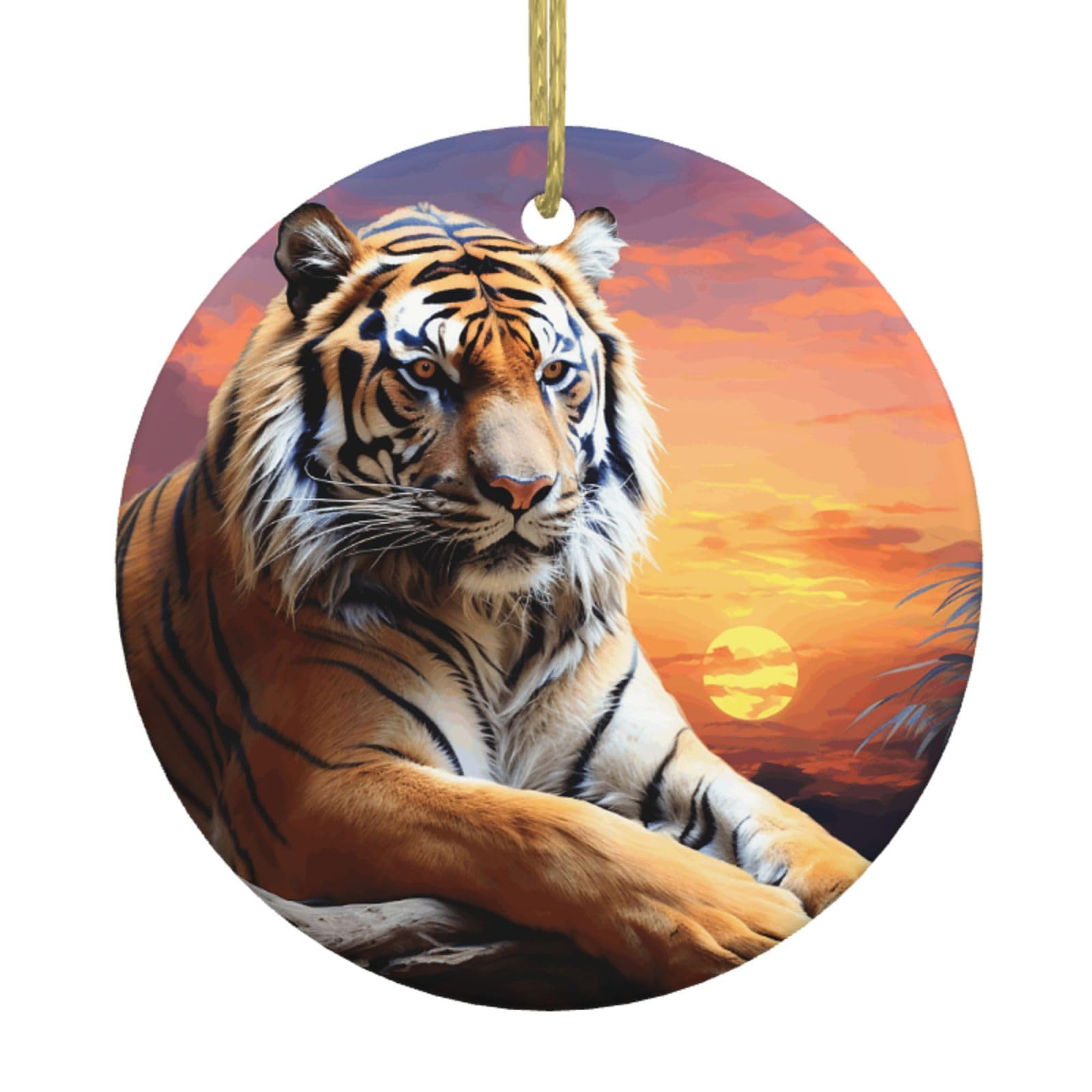 Fodpand Women's White Tiger Colorful Sunset Christmas Ornaments 2025, Gift Exchange For Men, Collectible Ceramic Ornament Round Hanging Ornaments For Christmas Tree Decoration