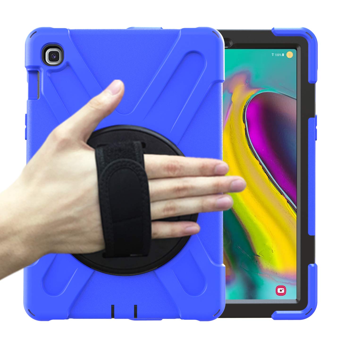 for Samsung Galaxy Tab S5e Case 10.5 inch 2019 (SM-T720/T725/T727) Case,Heavy Duty Shockproof TPU Case Shatter-Resistant Shell,Dust-Proof 360 Degree Rotating Multi-Function Grip Bracket (Blue)
