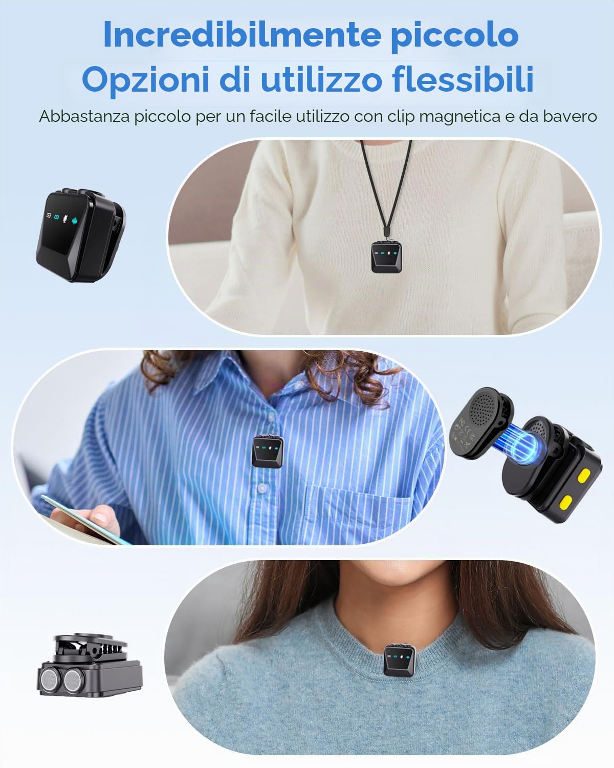 Microfono Lavalier wireless per iPhone/Android,microfono da bavero per registrazione, microfono a clip con cancellazione per registrazione video,Tiktok, Youtube, Vlogging,Trasmissioni dal Vivo