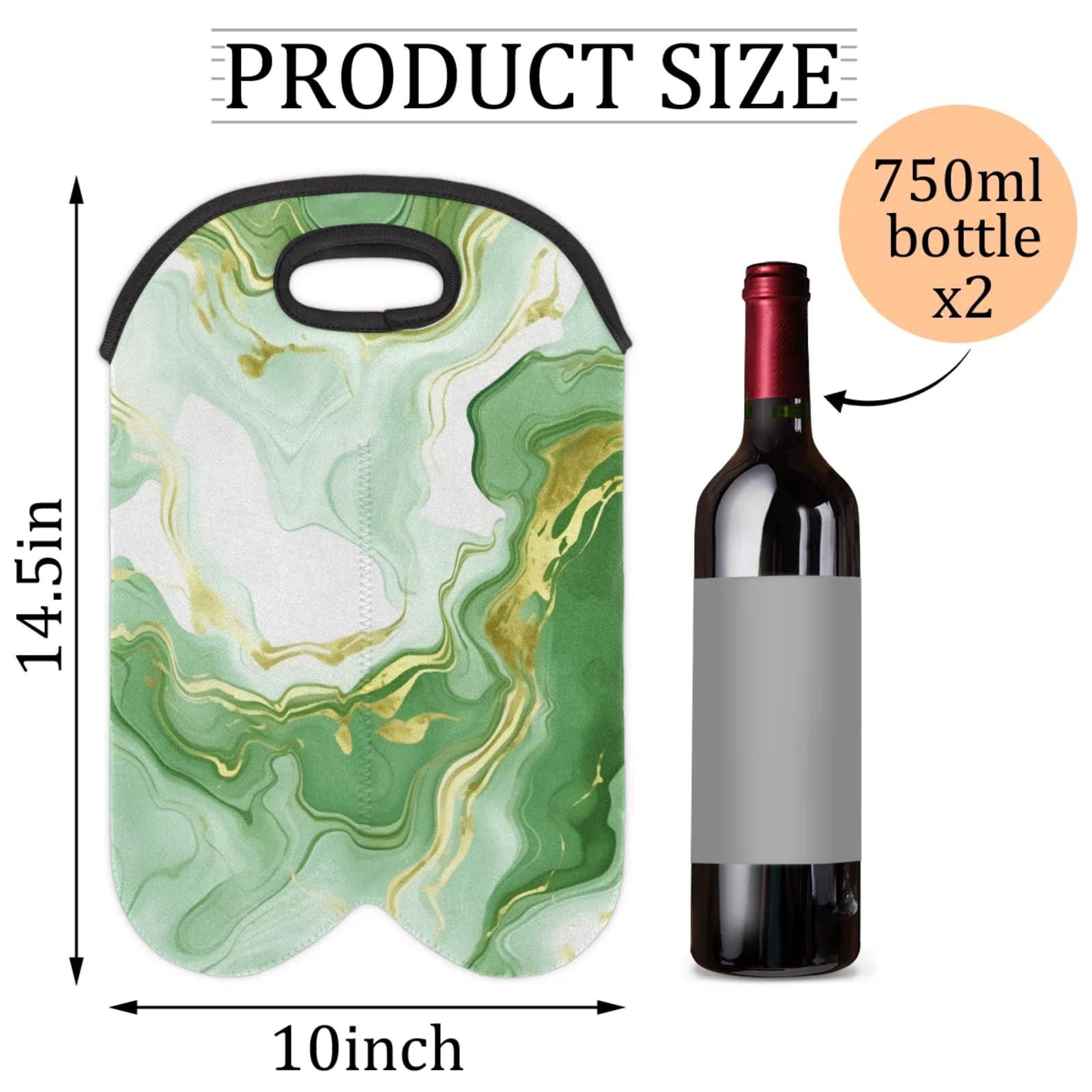 GzLeyigou 2 Bottles Luxury Abstract Fluid Wine Bag Sleeve Totes Green Neoprene Protective Wine Carrier Bag for Wine,Water, Champagne, Beer, Baby Bottles,Gift 14.5 x 10 Inches