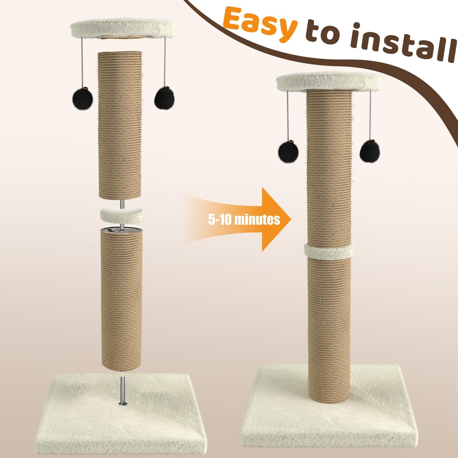 Cat Scratching Post, 32 Inch Tall Scratching Post for Indoor with 2 Ball Cat Scratcher for Medium and Large Cats