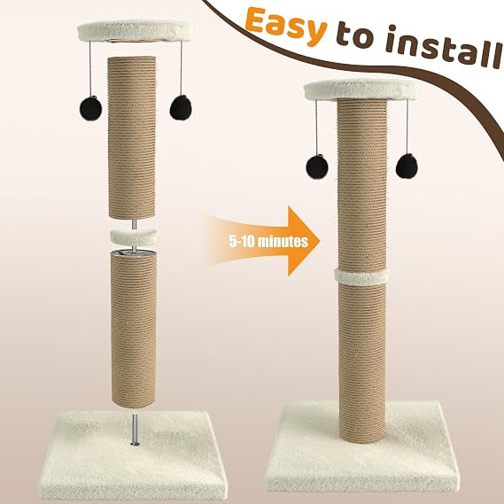 Cat Scratching Post, 32 Inch Tall Scratching Post for Indoor with 2 Ball Cat Scratcher for Medium and Large Cats