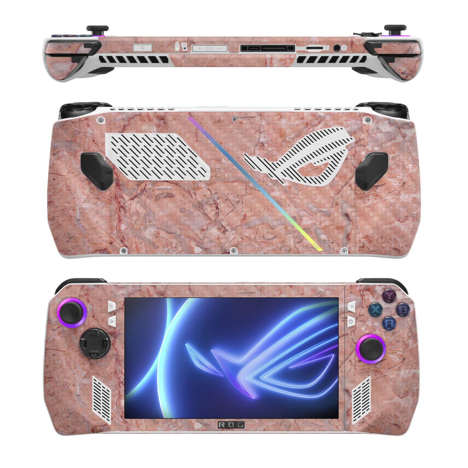 MightySkins Carbon Fiber Skin Compatible with Asus ROG Ally - Pink Marble | Protective, Durable Textured Carbon Fiber Finish | Easy to Apply
