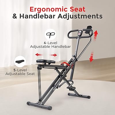 Rameur Sunny Health & Fitness Upright Row-N-Ride – Compact, Siège Réglable, Gris