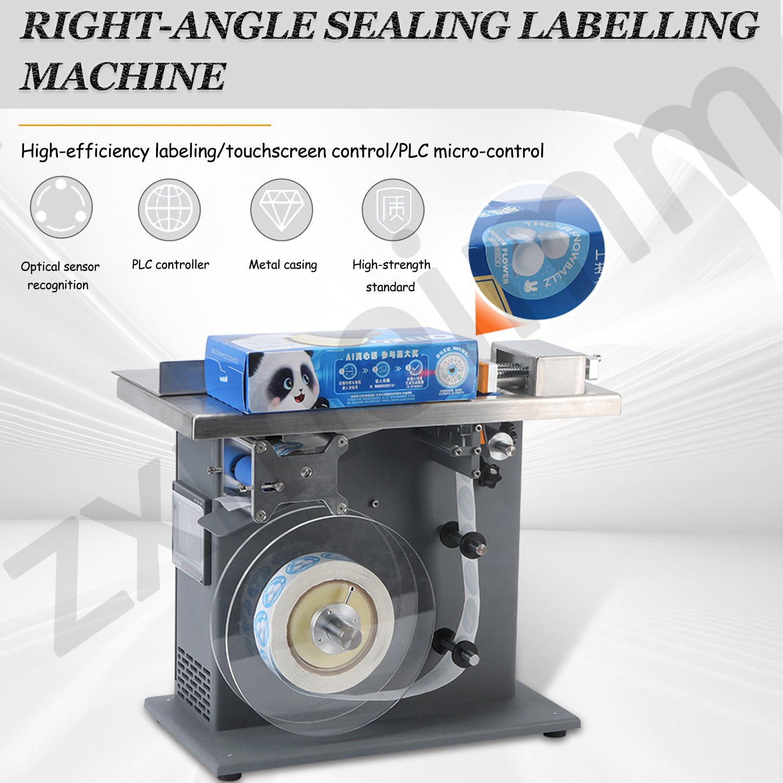 Etichettatrice con centraggio Automatico e PLC. velocità da 15 a 30 Etichette/min.Applicatore angolare a 90° con precisione di ±0,5 mm.Prestazioni affidabili Thediameteris25-30mm