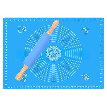 Pastry Mat with Measurement - Table Placemat - Cooking Bakeware Mat with Rolling pin - Dough Baking Mat with Measurement