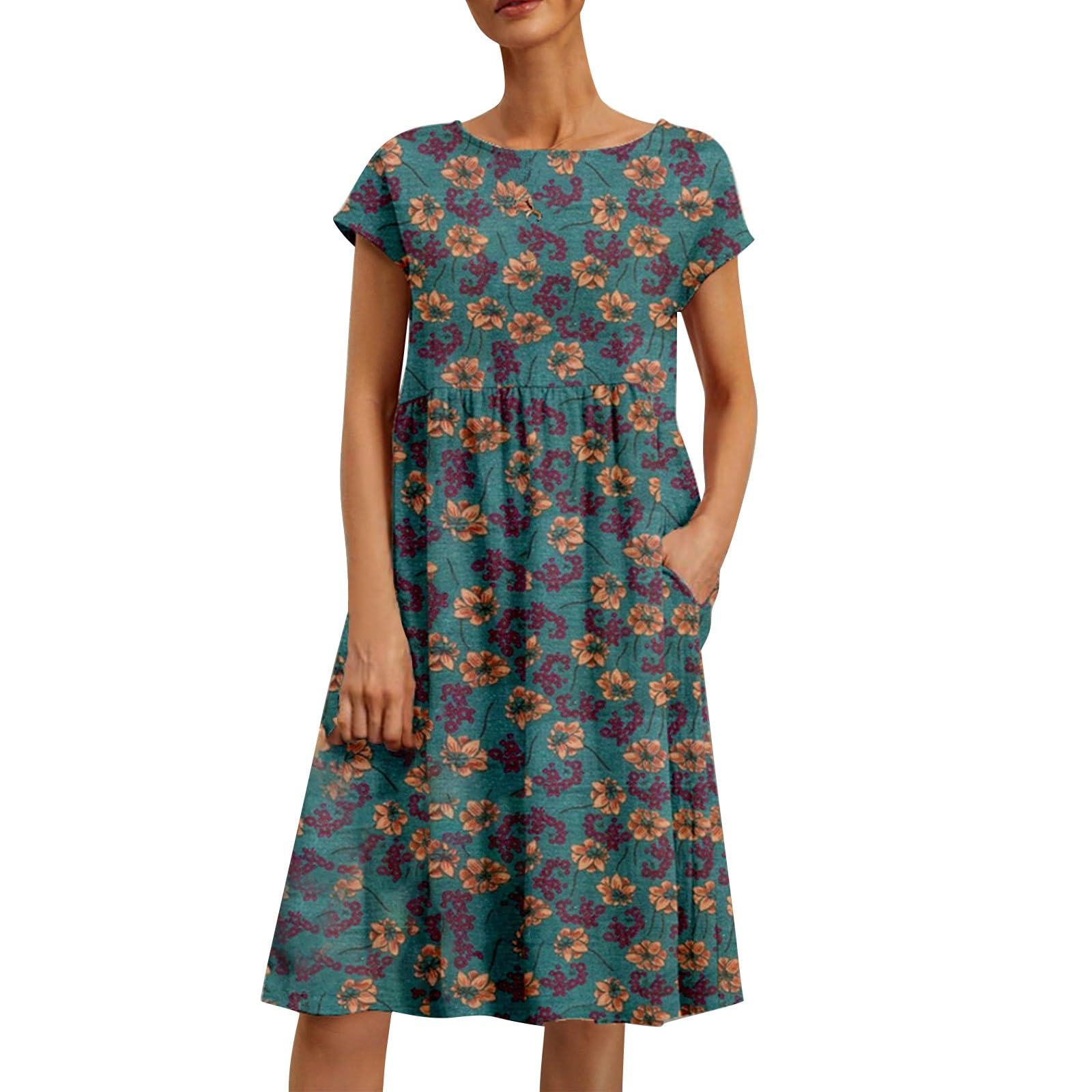 LOSVIP Vestidos para Mujer 2024 Vestido Floral de Lino de algodón de Verano Vestido Midi Suelto Casual de Vacaciones en la Playa con Bolsillos Faldas Largas Invierno