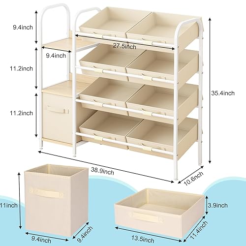 Miniatura 2 de Fixwal Organizador de almacenamiento de juguetes con cajones de tela y estantería, 3 estantes para niños, estantería para guardería con contenedores