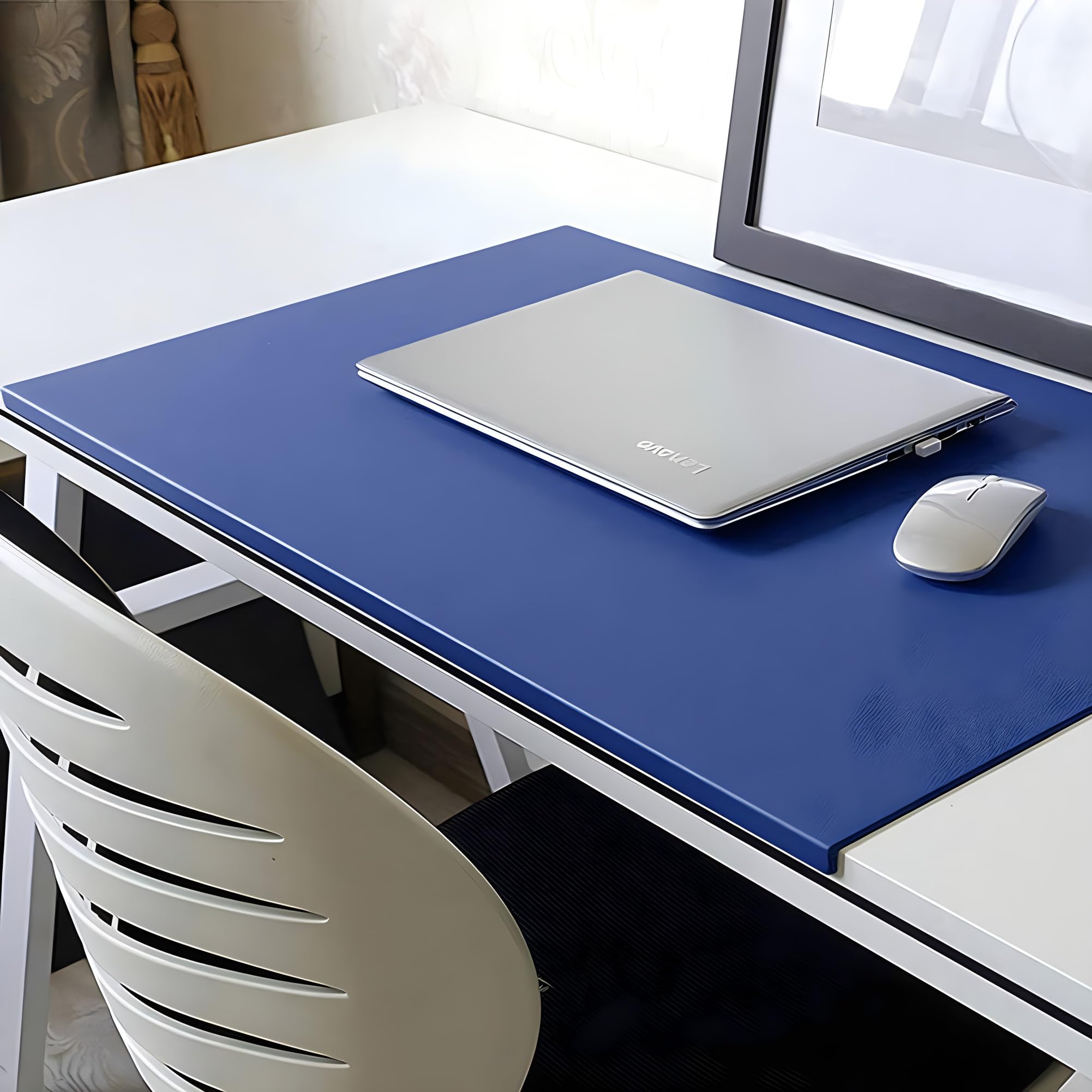 Mouse Pad Desk Mat with Edge Protector, PU Leather Office Home Desk Pad with Fixation Lip, Smooth Gaming Mouse Mat Non Slip Writing Pad-120x60cm-Blue โ image 1