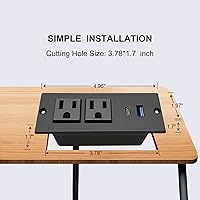 Vista 4 de USB C empotrable regleta de alimentación de carga rápida estación de energía de escritorio tamaño doble para mesa de escritorio encimera