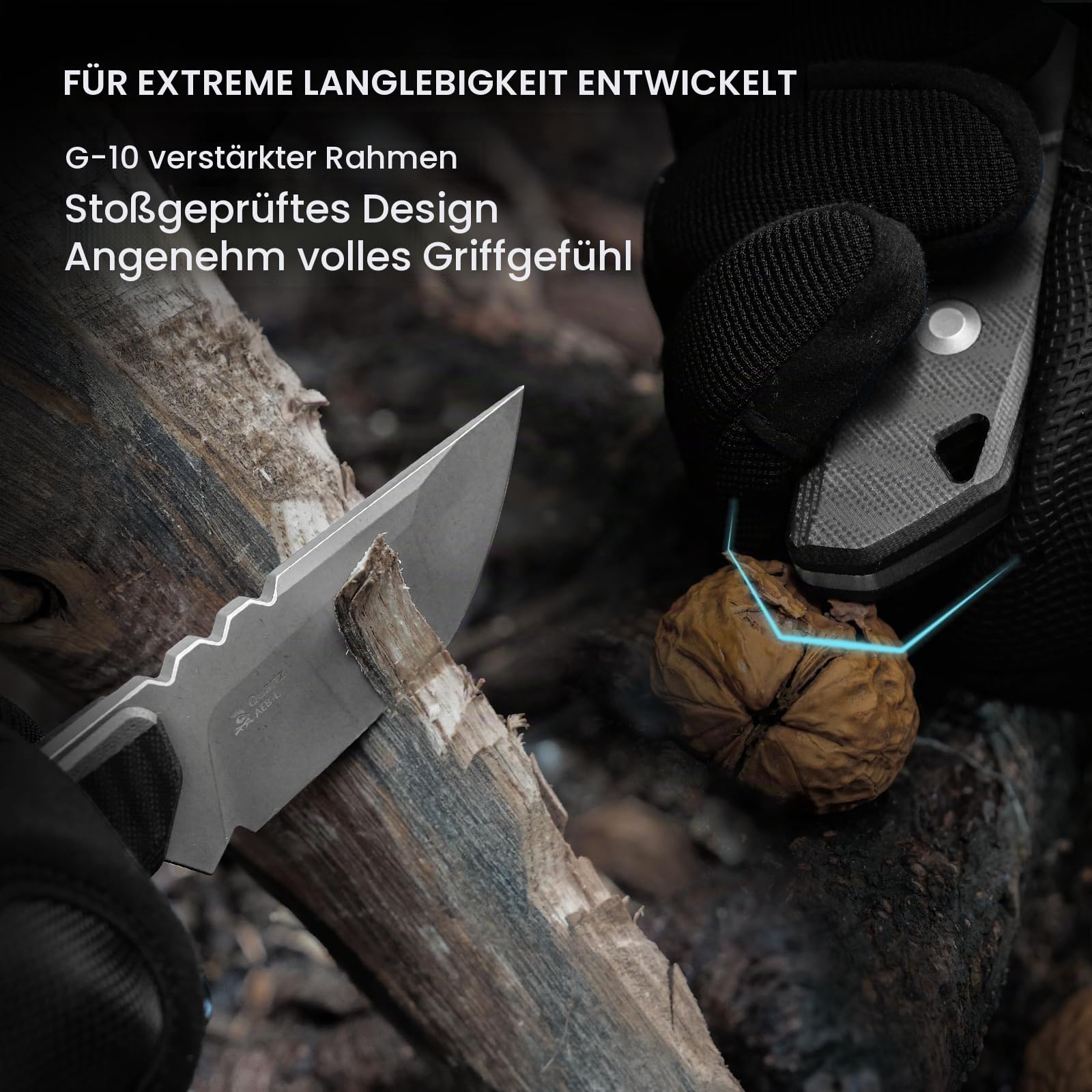 Kizer Quartz Survival Outdoor EDC Messer mit Tanto AEB-L Klinge, 1086A2 | 8cm Feststehende Klinge Jagdmesser mit Schwarzem G10-Griff, 3D-Anti-Rutsch-Riffelung Bushcraft Messer mit Kydex-Scheide