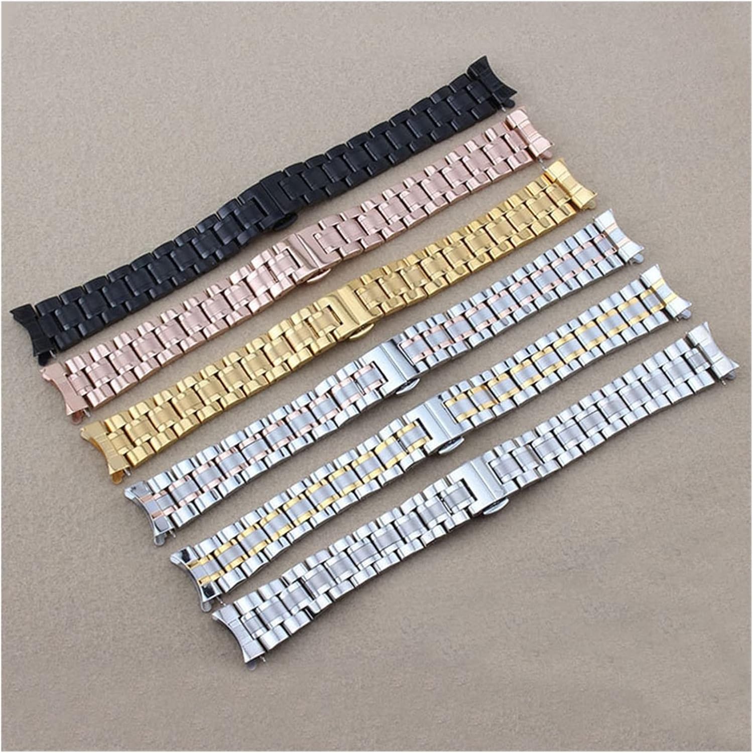 MJMT06 Compatible with 12 14 15 16 17 18 19 20 21mm 22mm 23mm 24mm Watch Band Stainless Steel Curved End Strap Butterfly Buckle Wristband