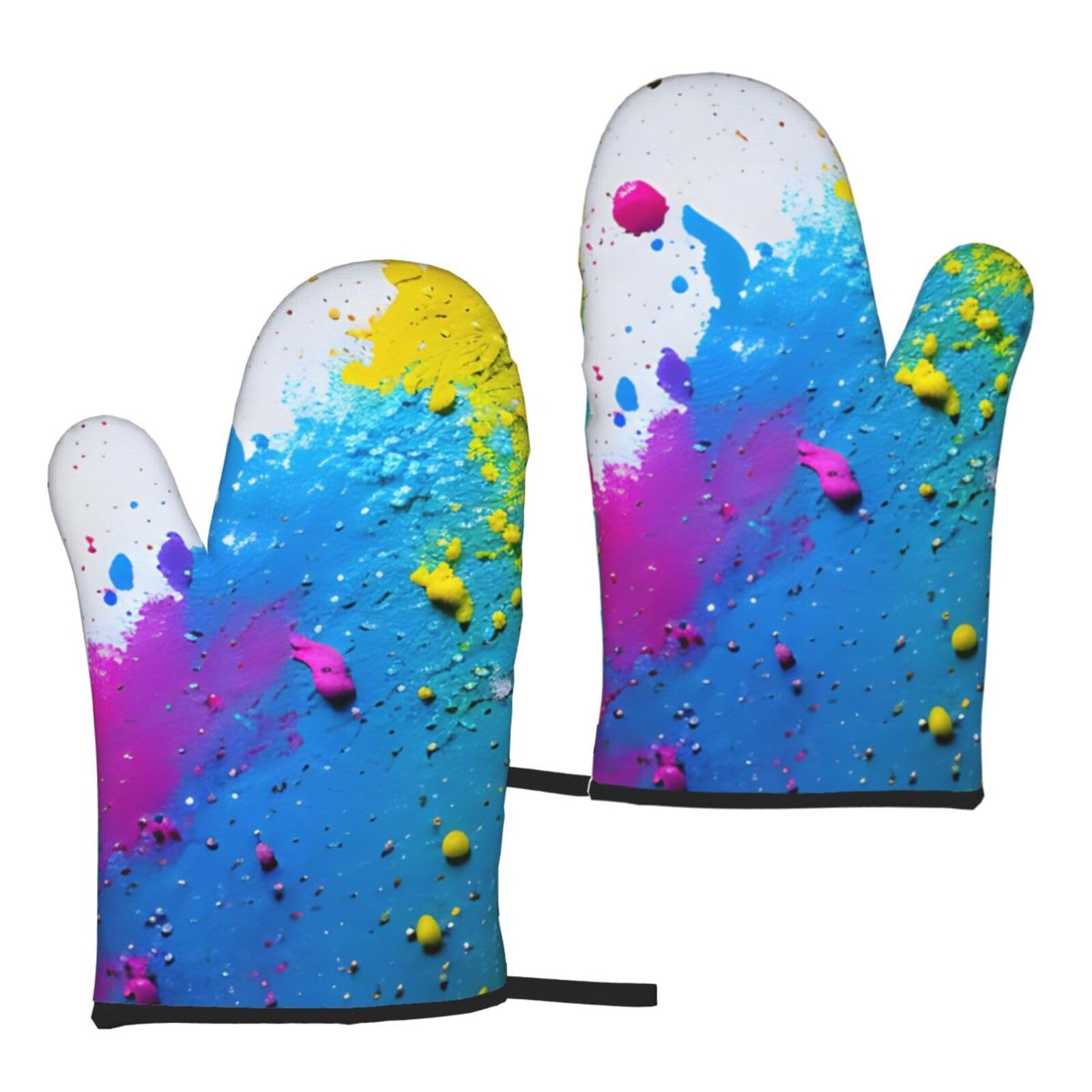Paint Splatter Backdrop Print Heat Resistant Universal Fit Oven Microwave Gloves Home Cooking Baking Grilling
