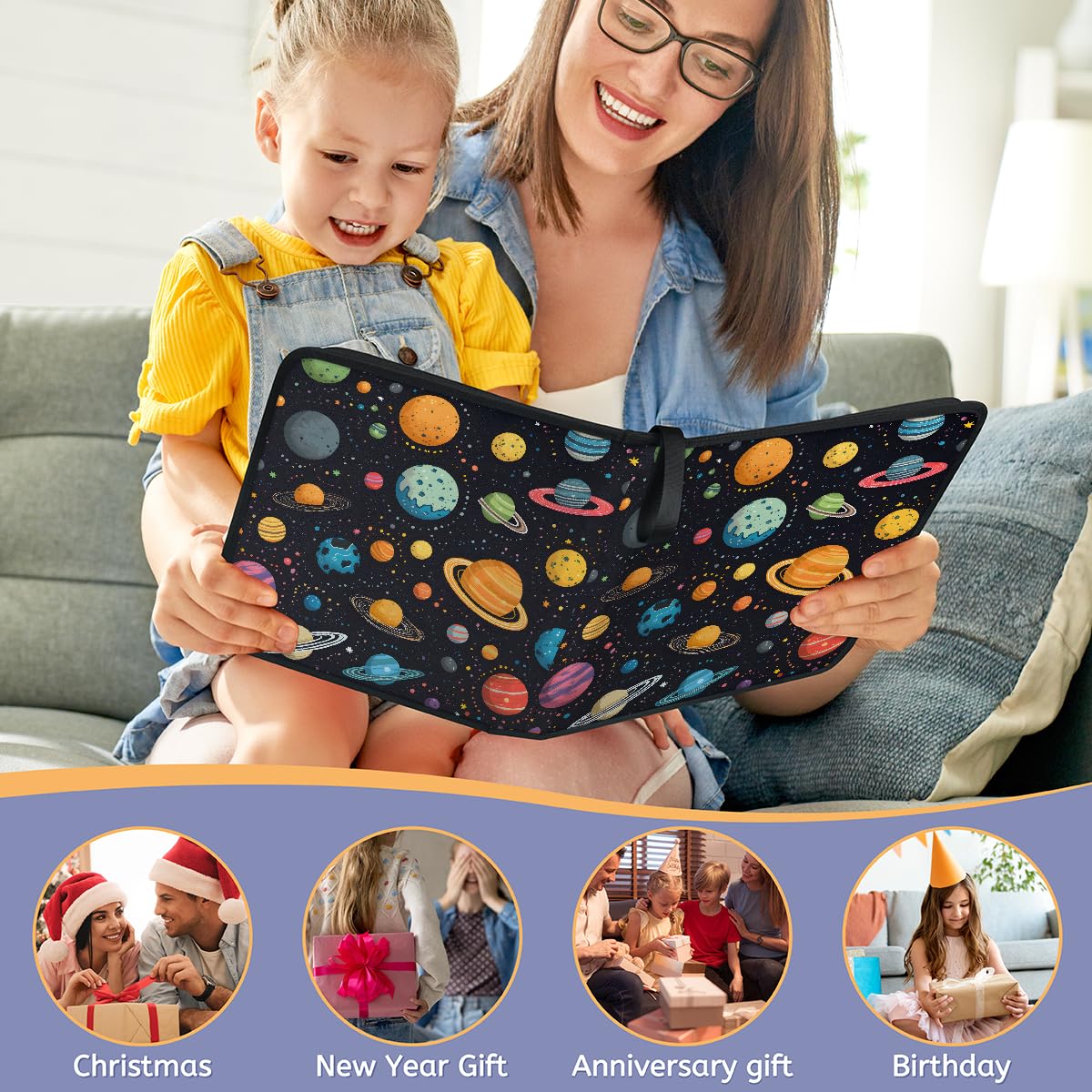 Mexpekil Space Planets - Raccoglitore di carte con 9 tasche con 50 pagine a caricamento laterale, per 900 carte, con cerniera, impermeabile, porta carte
