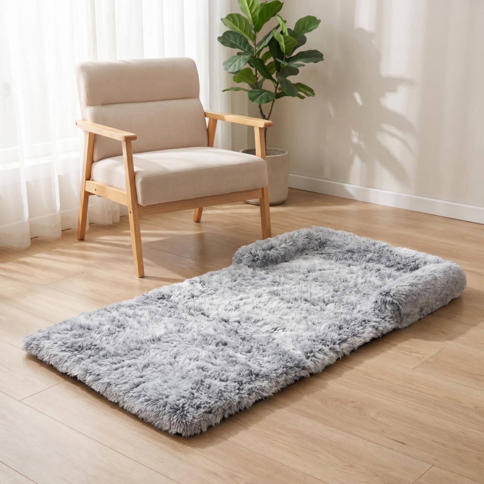 Faltbare Haustiermatte flauschig Plüsch-Hundematte gepolstert Haustierbett mit erhöhtem Rand für Hunde, Katzen, Wohnzimmer, Dunkelgrau, L 75 150 10cm