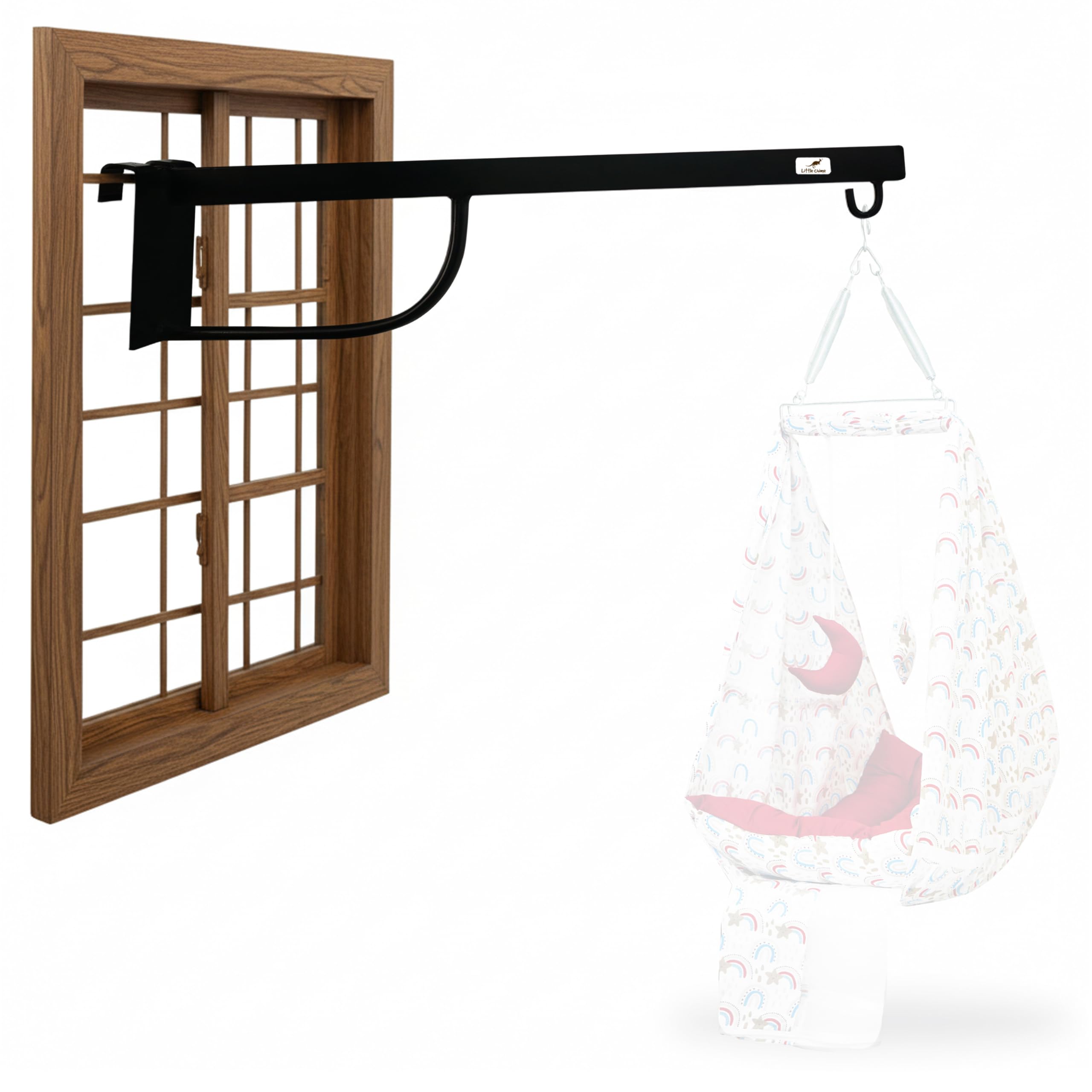 Little Chime New Born Baby Window Cradle Hanger Rod | Weight Capacity Up to 20Kg | Age from 0-24 Months | Premium Metal Plate Cradle Hanger (Black)