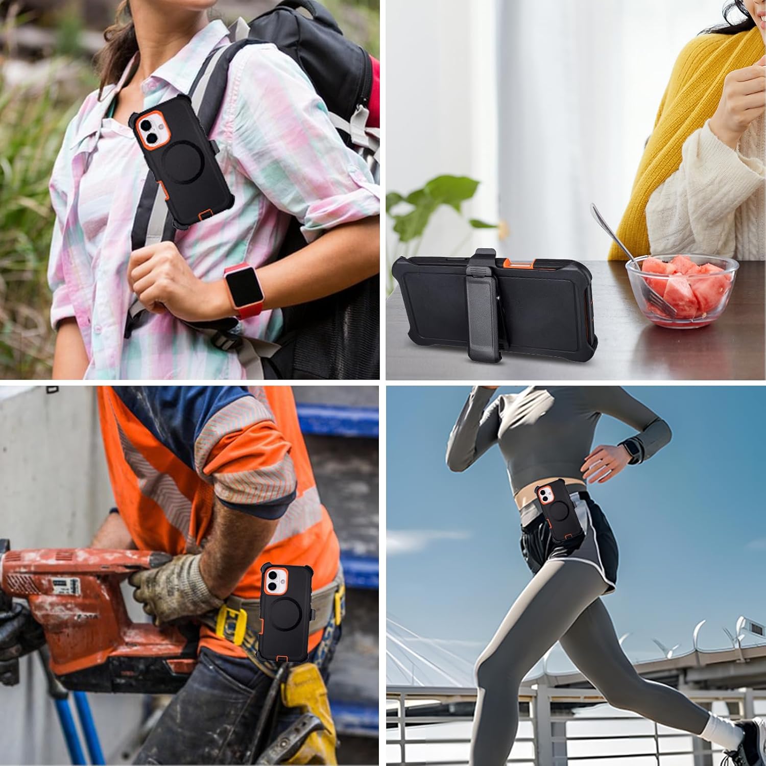 Phone Case for iPhone 16 Case with Belt Clip, Defender for iPhone 16 Case with Stand, [Compatible with MagSafe] 3-Layer Heavy Duty Rugged Military Grade Protection Cover for iPhone16 (Black+Orange) - Image 6