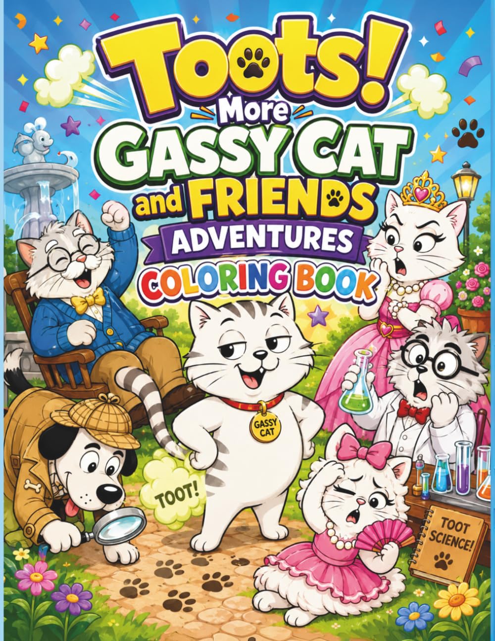 TOOTS! More Gassy Cat and Friends Adventures Coloring Book: A Funny Cat Fart Coloring Book for Kids and Adults Who Love Silly Animals, Cute Cats, and ... (TOOTS! Gassy Cat Adventures Coloring Books)