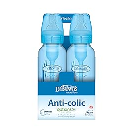 Dr. Browns Natural Flow Anti-Colic Options+ Narrow Baby Bottles, 8 oz/250ml, with Level 1 Slow Flow Nipple, 4 Pack, Blue/Clear