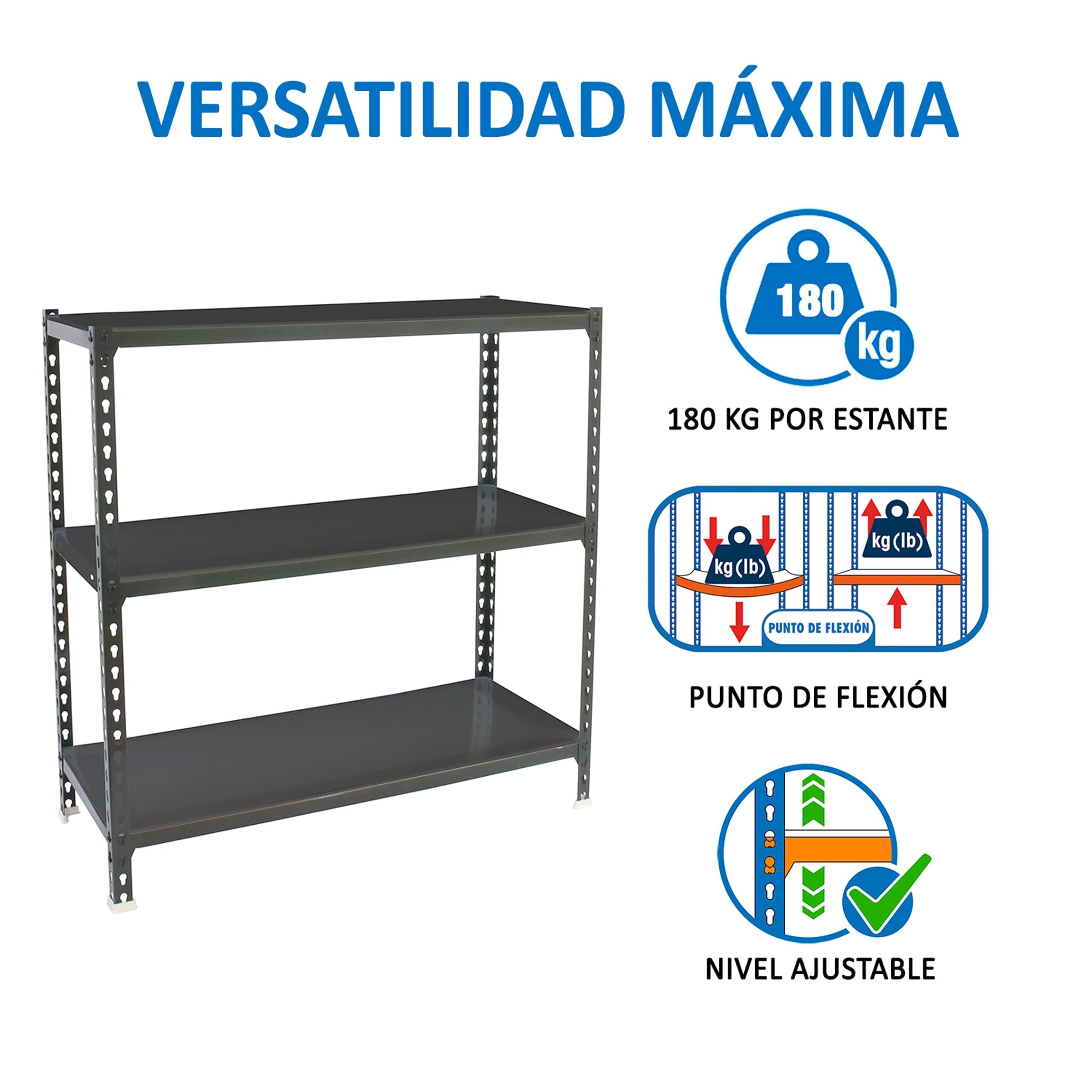 Simon Rack Estantería Metálica 900x1000x300 mm - Simonclick | 3 Alturas, Bandeja Metal, 180 kg de Punto Flexión, Antracita, Pintura anticorrosión, Montaje sistema clic