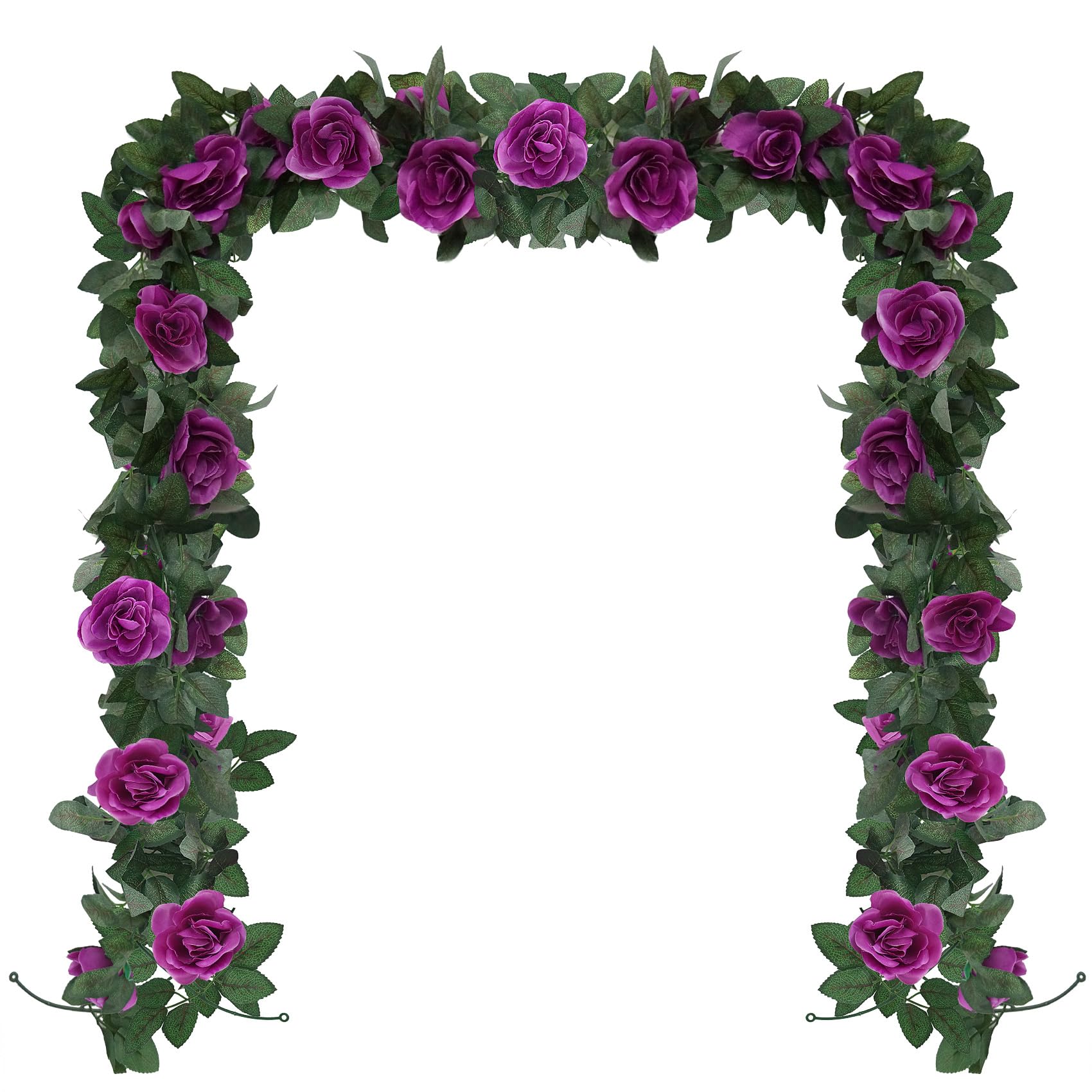 Huryfox Artificial Flowers Garlands - 2 Strand 216cm Long Artificial Flower Vines for Decorations, 16 Flowers per Strand, Faux Purple Rose Floral Arch for Home, Garden, Weddings, Parties