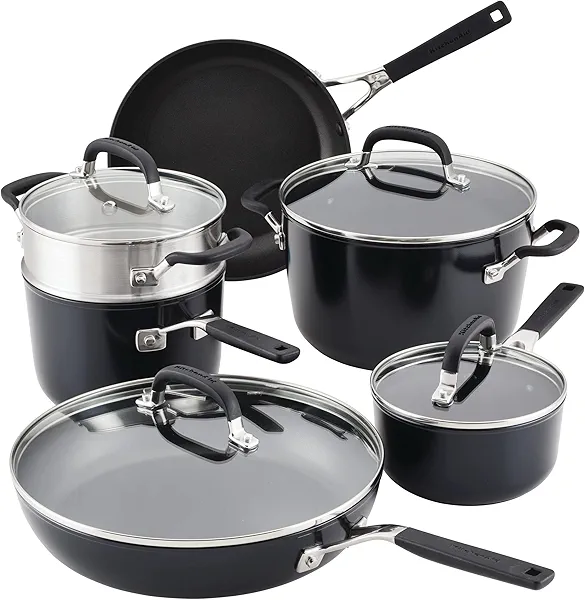 KitchenAid Hard Anodized Nonstick Cookware/Pots and Pans Set, 10 Piece - Matte Black