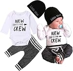 Newborn Baby Boy Clothes to The Crew Printed Romper+Pants+Little Man Hat Baby Boys Outfit Clothing Set