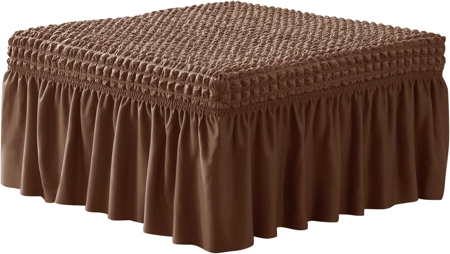 YOPOIY Stretch Ottoman Cover Seersucker Ottoman Slipcover Soft Footstool Protector Covers with Skirt Footstool Slipcover for Living Room Bedroom -Light Gray