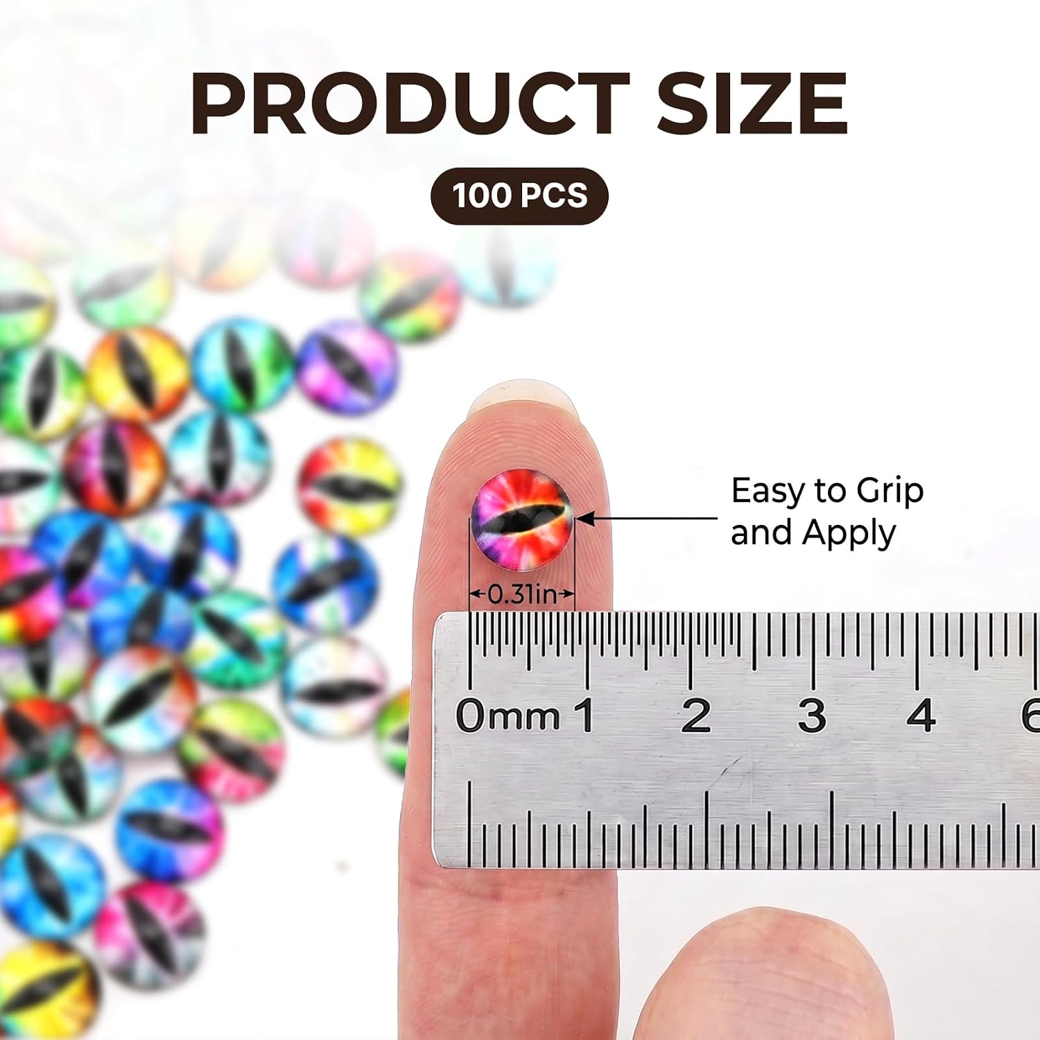 100 Pcs 8mm Dragon Eyes Glass, Mixed Colors Flatback Dome, Dragon Fake Eyes for Crochet Animals, Polymer Clay Sculptures, Jewelry Doll Making Props Gift