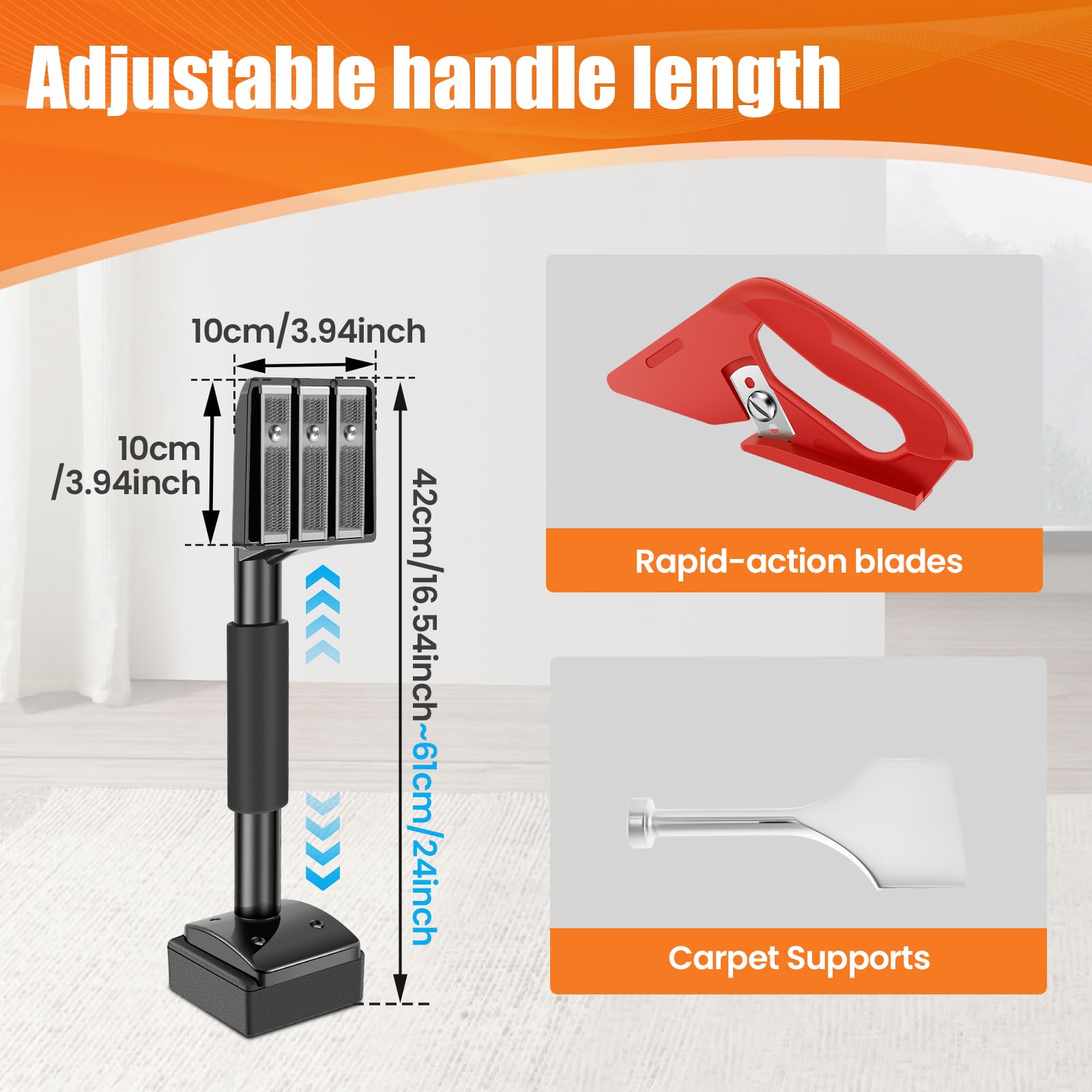 Kit tensor de moqueta ajustable con herramienta de recortador de moqueta + recortadora de moqueta Herramienta de instalación de alfombras esenciales