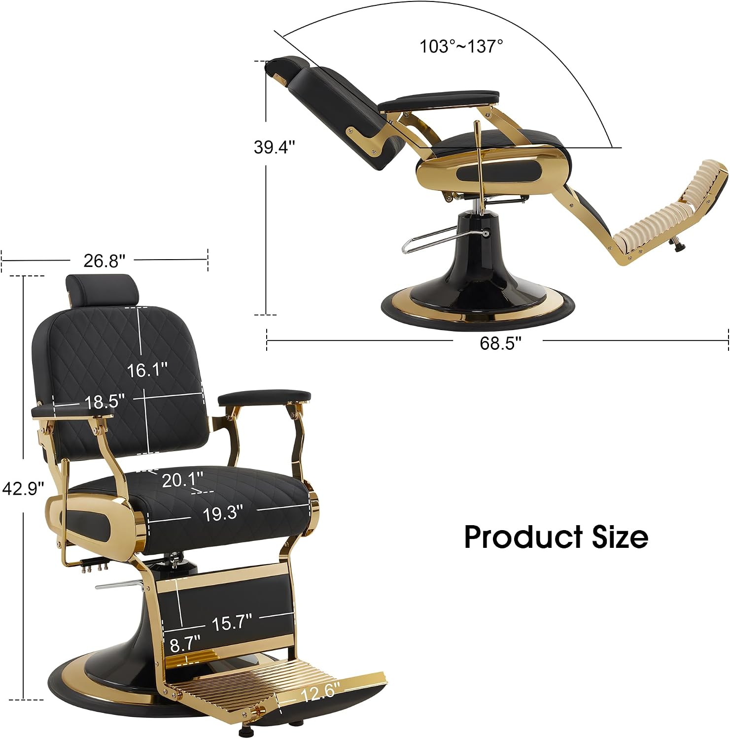 BarberPub All Purpose Barber Chair with Heavy Duty Pump,Reclining Adjustable Swivel Hair Styling Chair for Hair Stylist, Home Salon,Barbershop Salon&Spa 9453 (Gold)