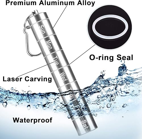 Miniatura 5 de Paquete de 2 pastilleros semanales, pastilleros de 7 días, 7 compartimentos de aleación de aluminio, portátil, organizador de medicamentos,