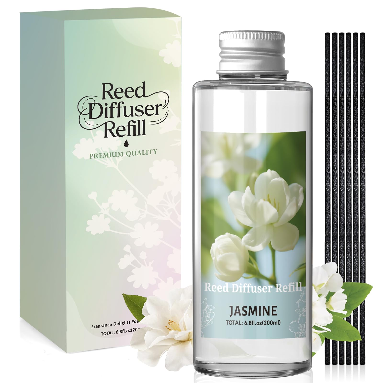 Scent-Hi Reed Diffuser Refill 200ml - Jasmine Scented Refill for Reed Diffuser - Home Fragrance for Bedroom, Spa, Living Room
