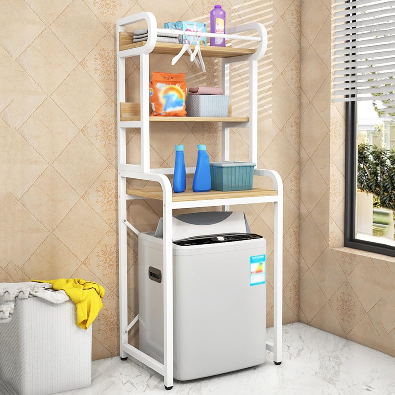 Bathroom Storage Shelves,Washer Storage Frames Floor Standing for over Toilet,Bathroom Storage Shelf,3-Layer Washinghine Shelf,Multi-Purpose Carbon Steel Washinghine Shelf Bathroom Storage/Whit