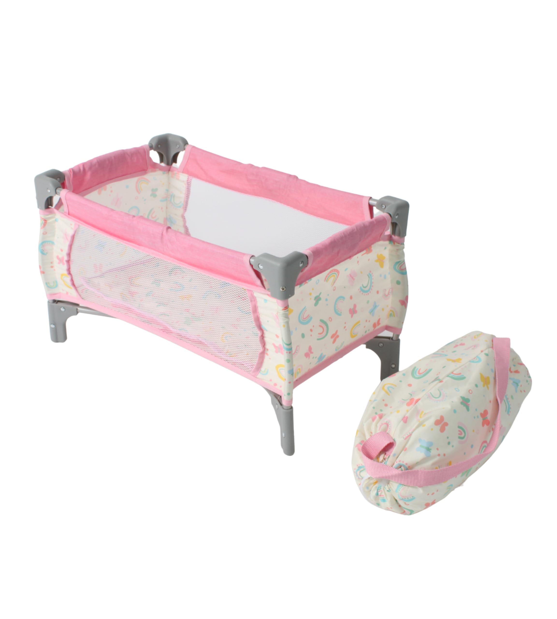 Bayer Chic 2000 - Baby doll travel bed up to 48 cm, doll bed, furniture for dolls, butterflies, pink