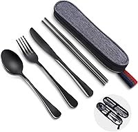 GuoluvSoo Reusable Stainless Steel Travel Utensils Set with Case - Fork, Spoon, Knife, Chopsticks - Portable, Dishwasher Safe for Camping, Picnic, Office