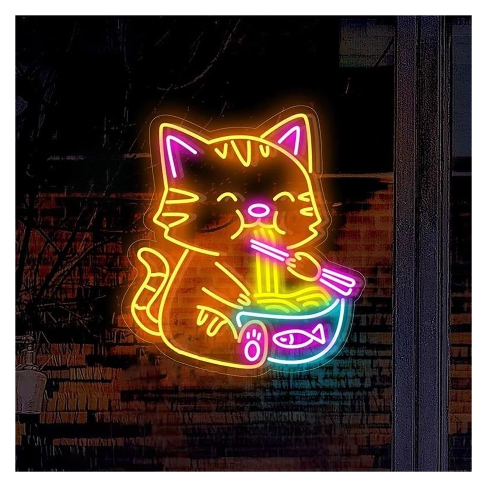 LED néon signe Panneau Néon Pour Chat Alimenté Par USB Luminosité Réglable, Mangeant Des Nouilles Lumières Néon Pour Chat Convient Pour La Décoration De Bistrot 50cmx38cm
