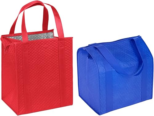 Miniatura 2 de Hannah - Bolsa de compras inteligente con aislamiento de gran capacidad y resistente, fuerte y reutilizable (paquete de 2, rojo y azul), Rojo y azul