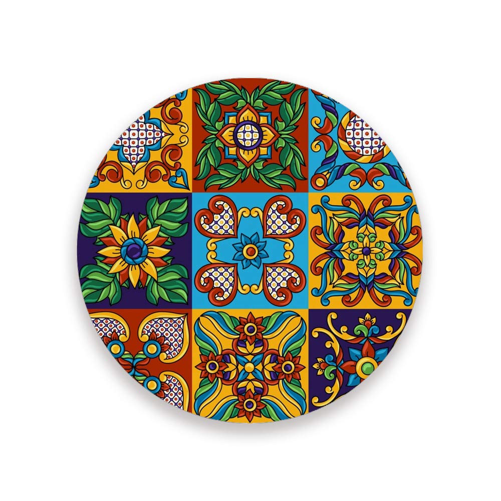 Coasters Drinks Absorbent ﻿Mexican Talavera Ornament Ceramic Stone Anti Scratch Cork Housewarming Gifts Wedding Living Room Office Decoration Bar 3.9Inch Set of 1