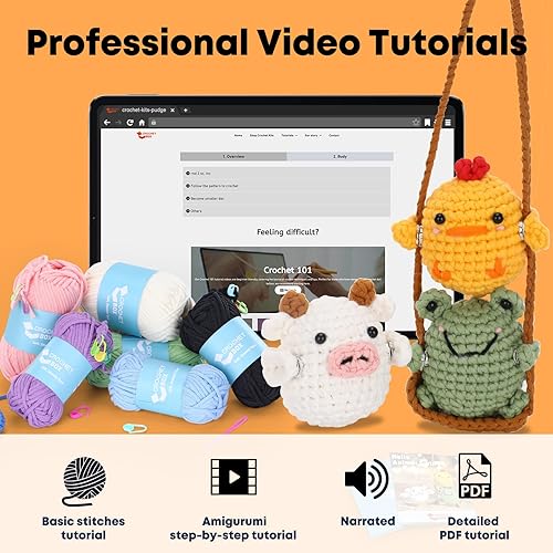 Miniatura 66 de Kit de ganchillo para principiantes: kit de ganchillo de vaca Highland, incluye hilo suave fácil de tejer, tutorial en video paso a paso, gancho