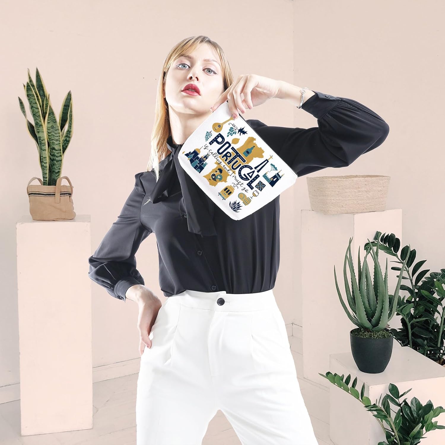 Portugal Vacation Travel Gift Portugal Bachelorette Party Gift Portugal Is Calling I Must Go Travel Makeup Bag (Must Go Portugal Bag) - Image 7