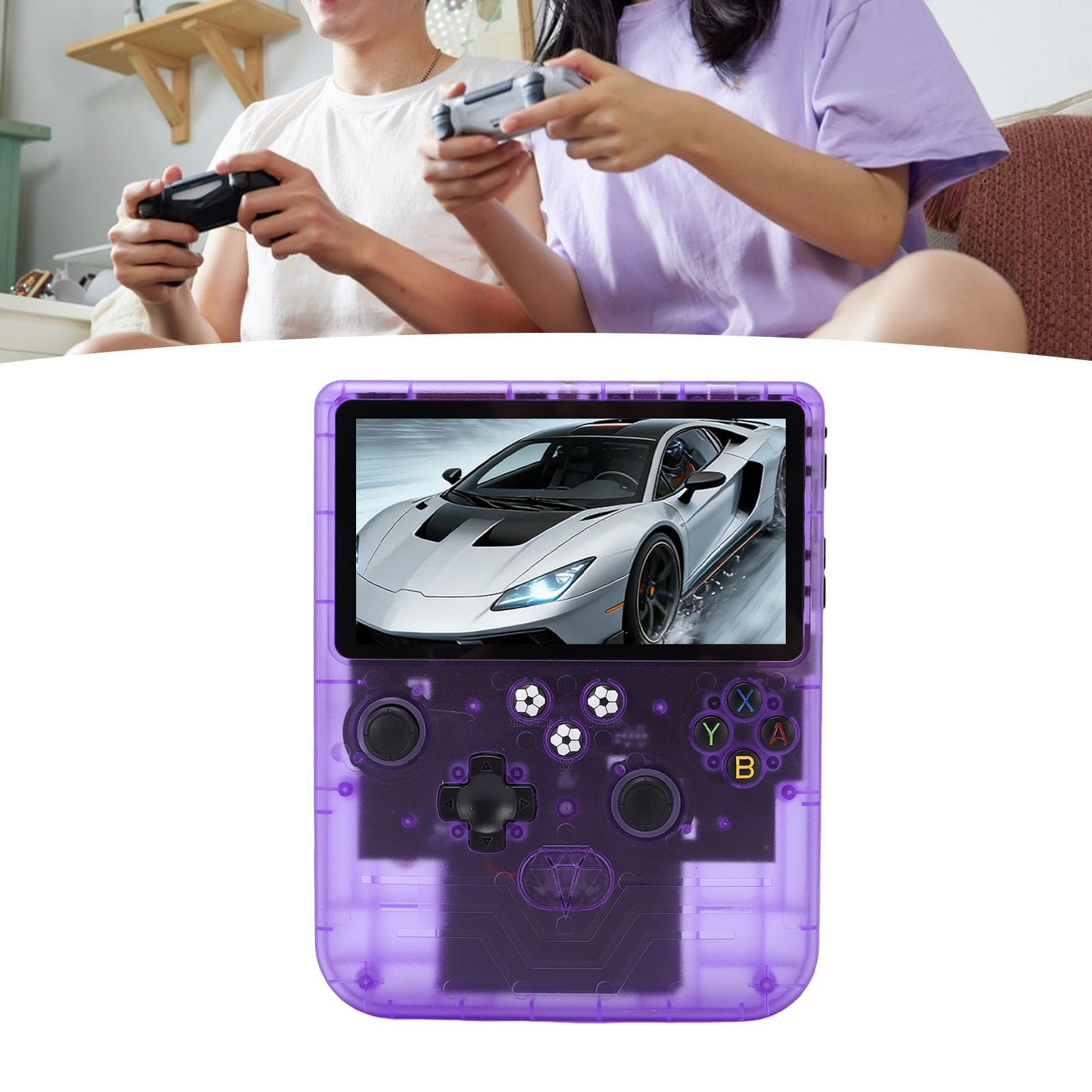 Consola de Juegos Portátil, Pantalla HD de 6 Pulgadas, Batería de 6000 MAh, Consola de Juegos Retro con Tarjeta de Memoria de 128 GB, Joysticks RGB Duales para Más de 30 (Púrpura translúcido)