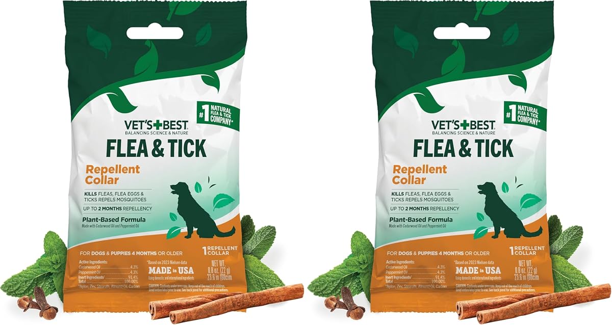 Vet's Best Natural Flea and Tick Collar for Dogs – Natural Repellent Collar with Plant-Based Ingredients – Flea and Tick Prevention and Treatment – Fits Small to Large Dogs – Up to 20” Neck Size