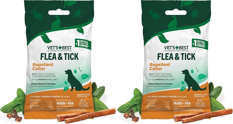 Vet's Best Natural Flea and Tick Collar for Dogs – Natural Repellent Collar with Plant-Based Ingredients – Flea and Tick Prevention and Treatment – Fits Small to Large Dogs – Up to 20” Neck Size